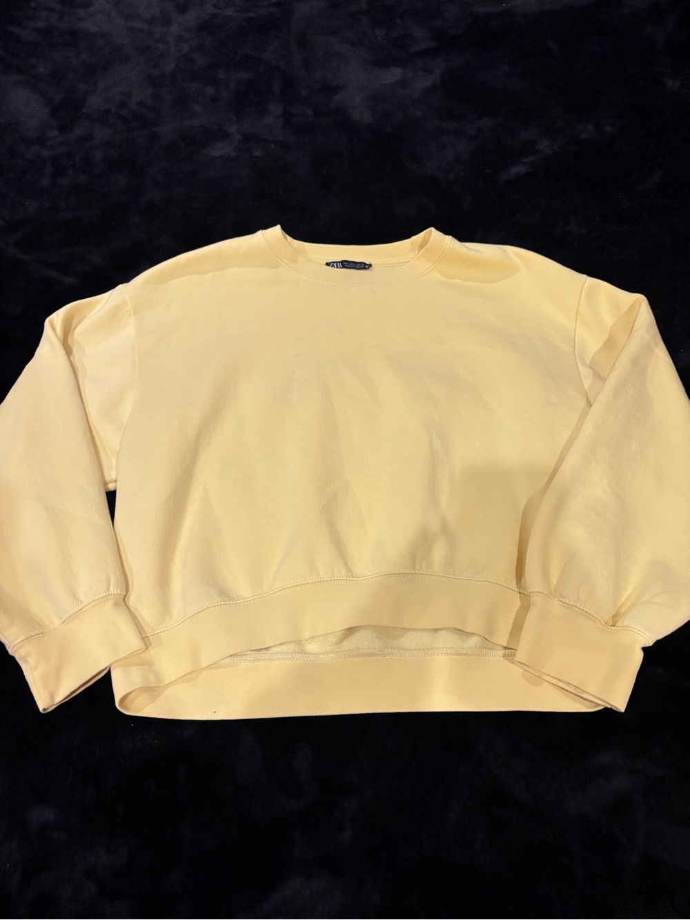 Zara Pale Yellow Cropped Crewneck Sweatshirt